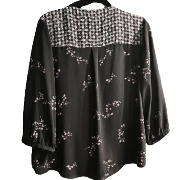 Maurices Black Floral Blouse with Cross wrap style - Picture 2 of 5